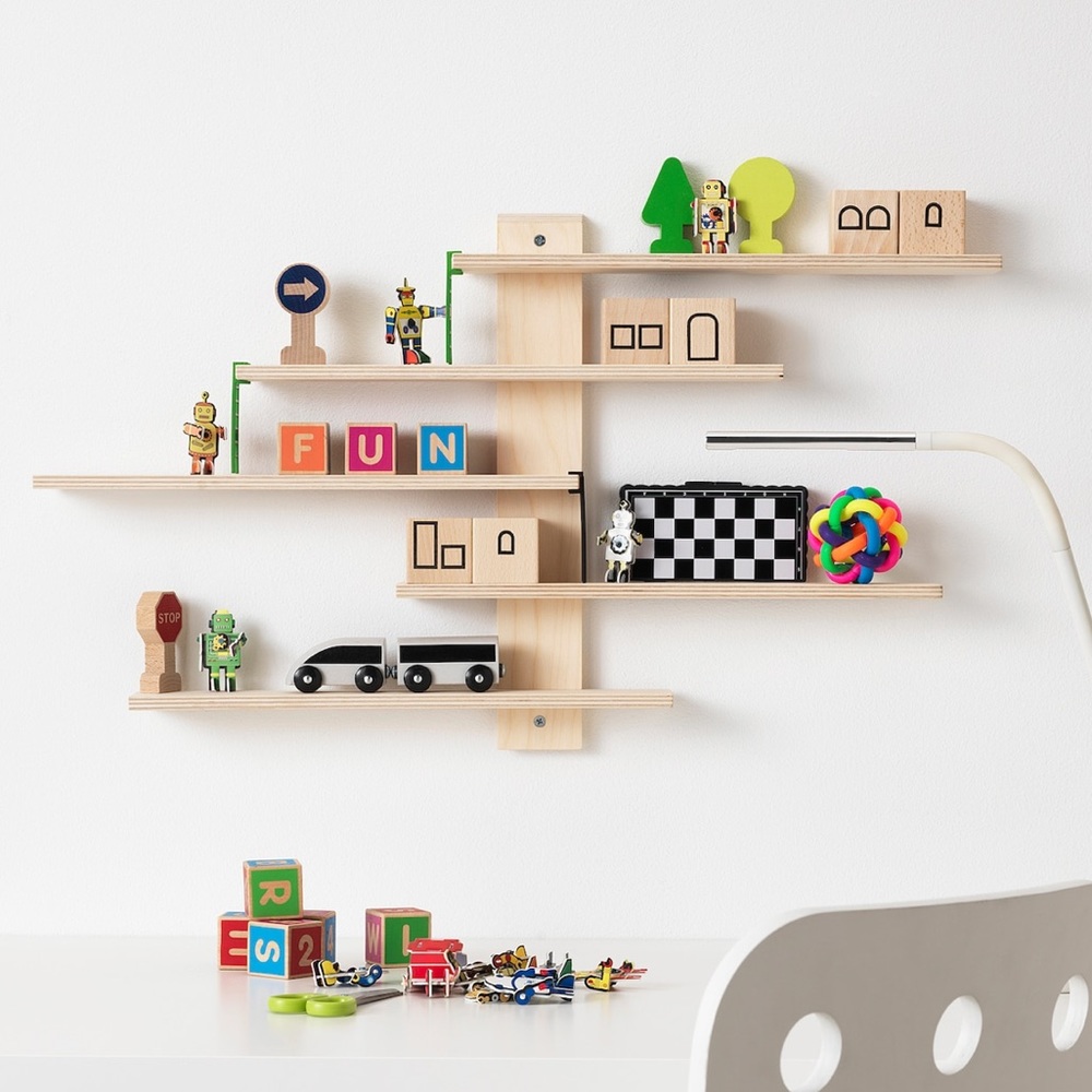 IKEA LUSTIGT wall shelf kids toy display